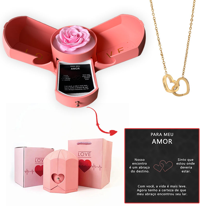 Caixa com Rosa Eterna & Colar Coração Personalizado